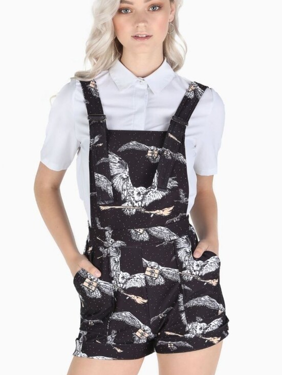 Blackmilk Pants - Blackmilk x Harry Potter Owl Post Hedwig Broomstick Short Overalls Large
